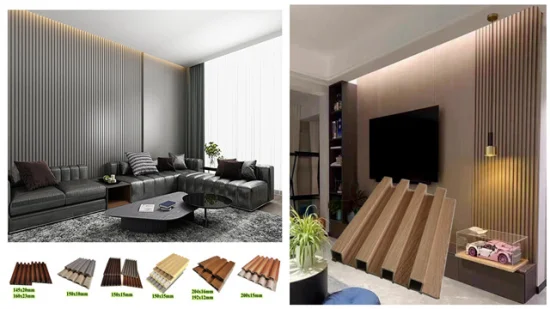 195mm Width Light Luxury Indoor Grille Plate Wall Panel Fluted Wood Plastic Composite WPC Ceiling