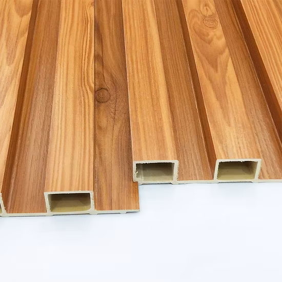 Fluted Wood Plastic WPC Great Wall Board Outdoor Wainscoting Wooden Grain PVC WPC Designs for Decoration Wall Panels